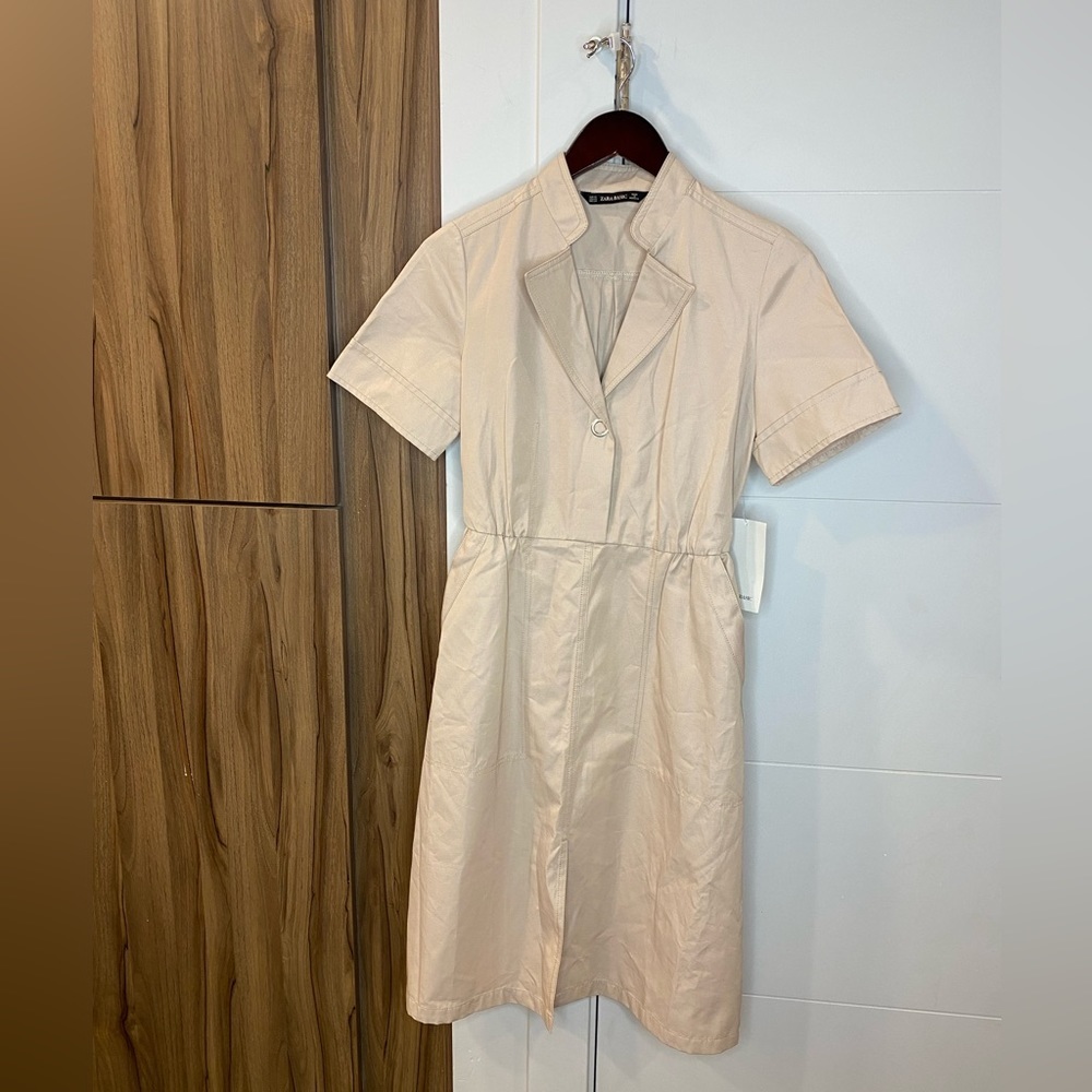CLOSET CLEAROUT ✨ ZARA NWT basics short sleeve collared tan dress